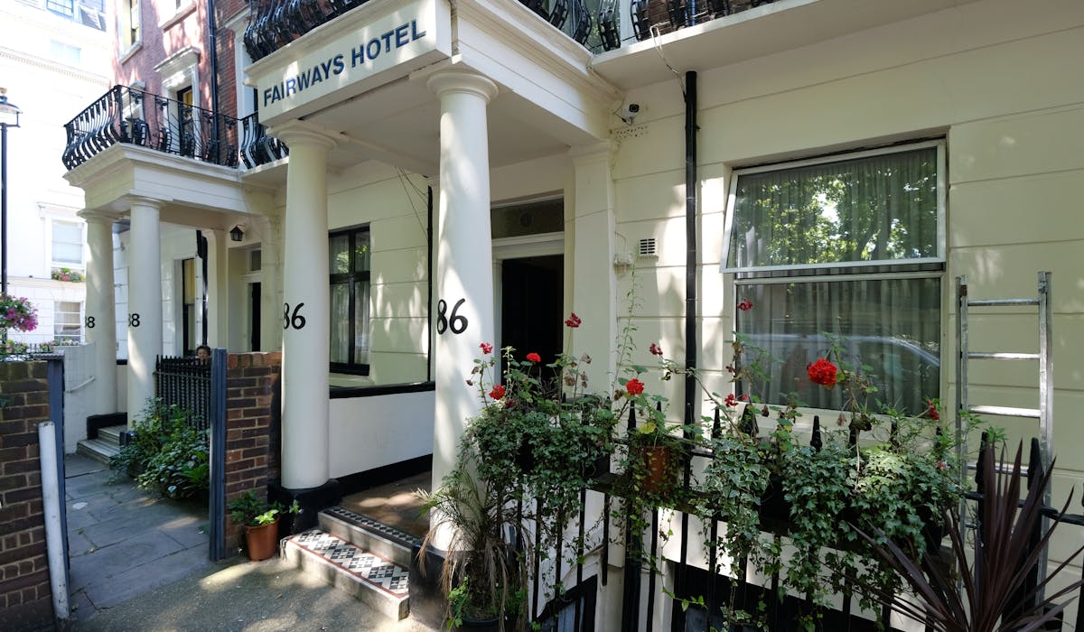 Exterior of Fairways Hotel, Paddington. Cheap rooms, London
