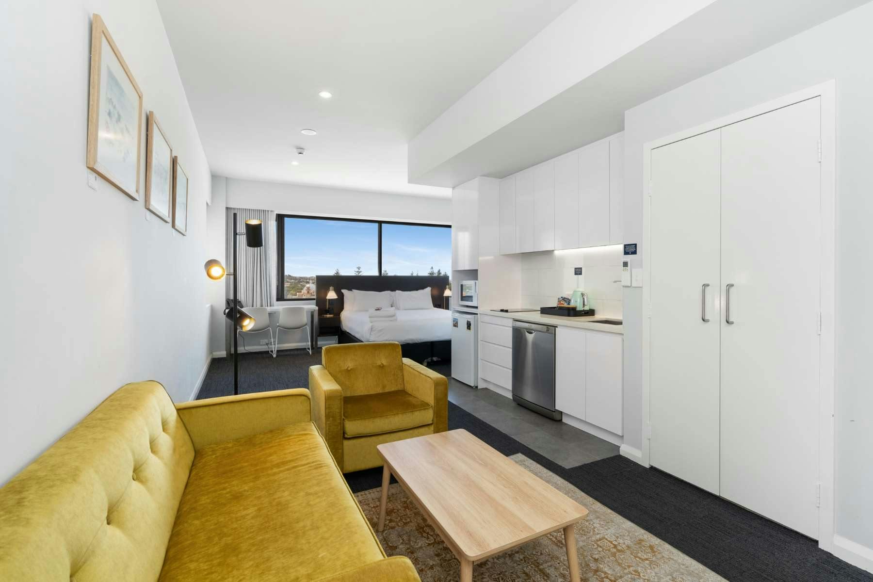 Luxury Apartment living area with kitchen