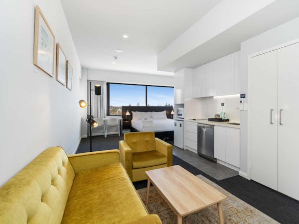 Luxury Apartment living area with kitchen