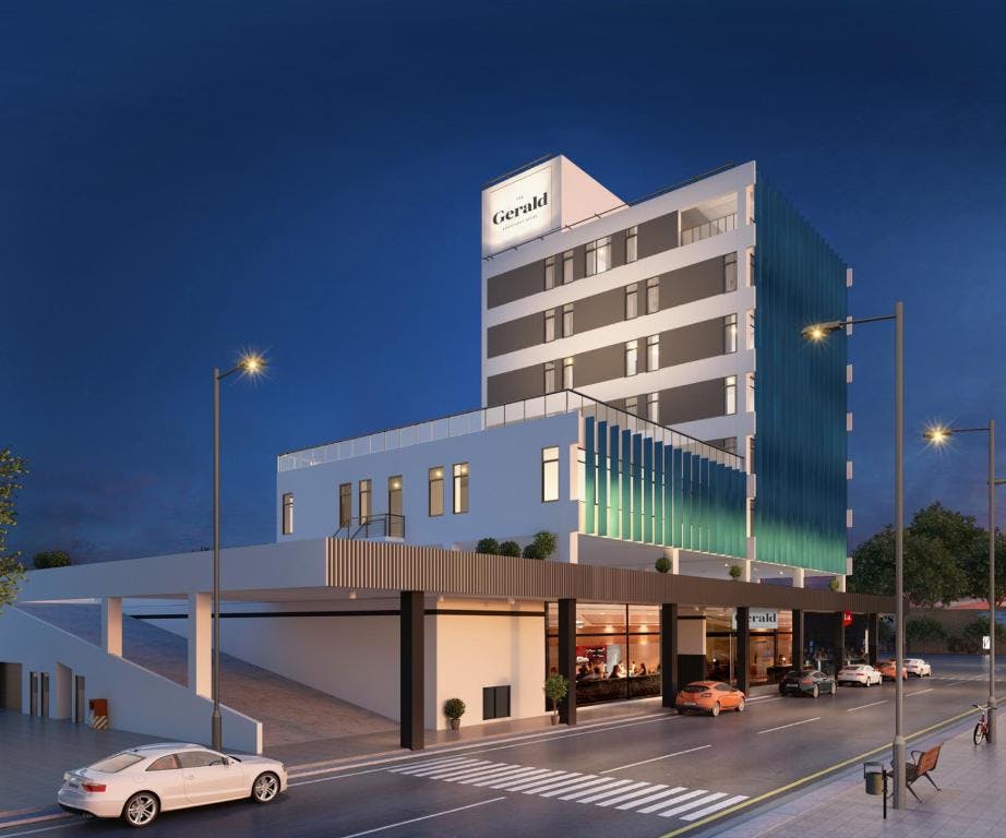 The Gerald Apartment Hotel street view at night