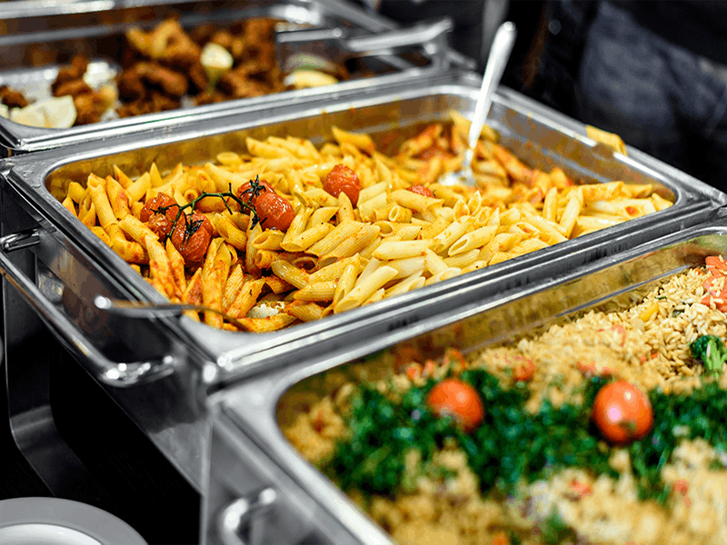 Pasta and rice buffet dishes