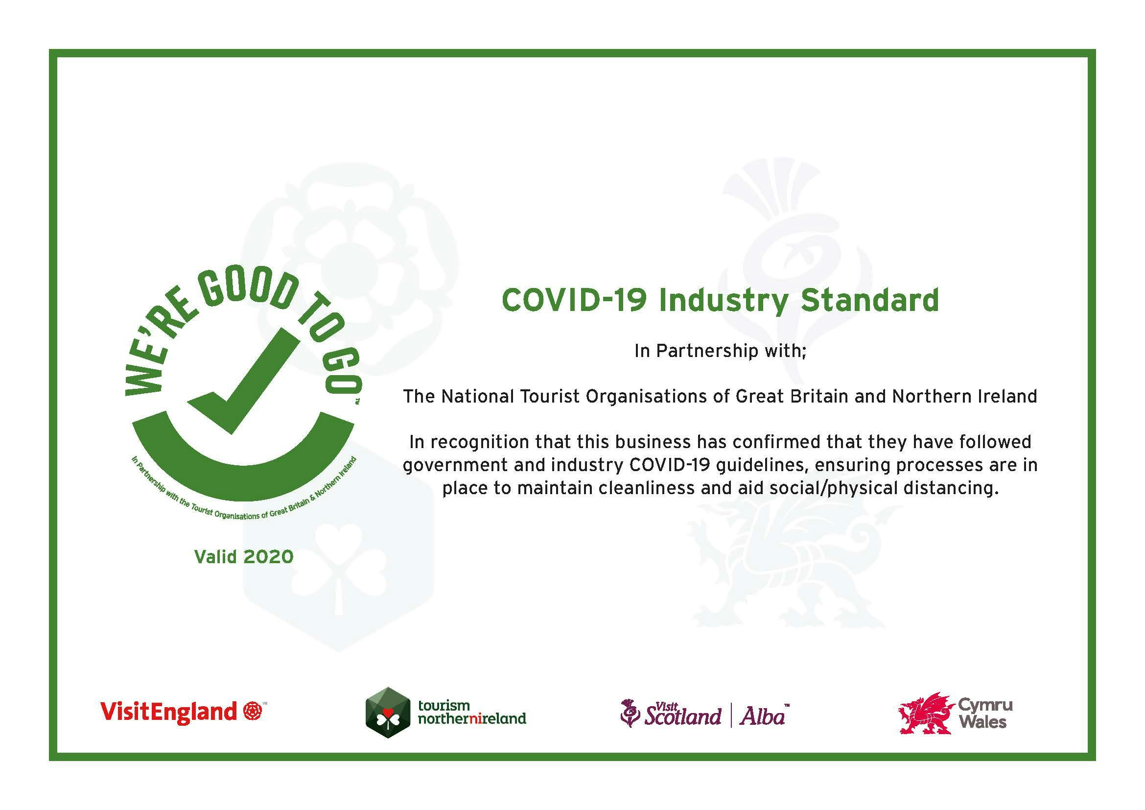 Caladh Inn Good to Go Certificate
