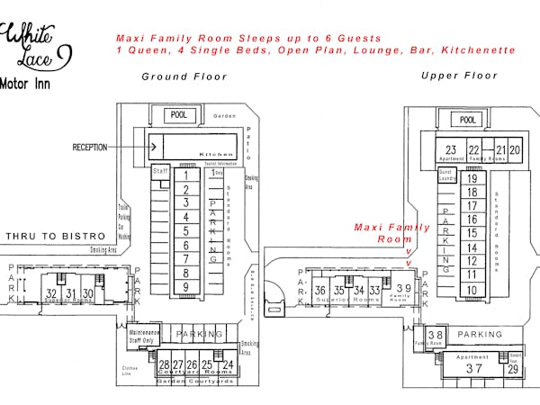 Maxi Family Room site plan White Lace Motor Inn Mackay, budget accommodation mackay