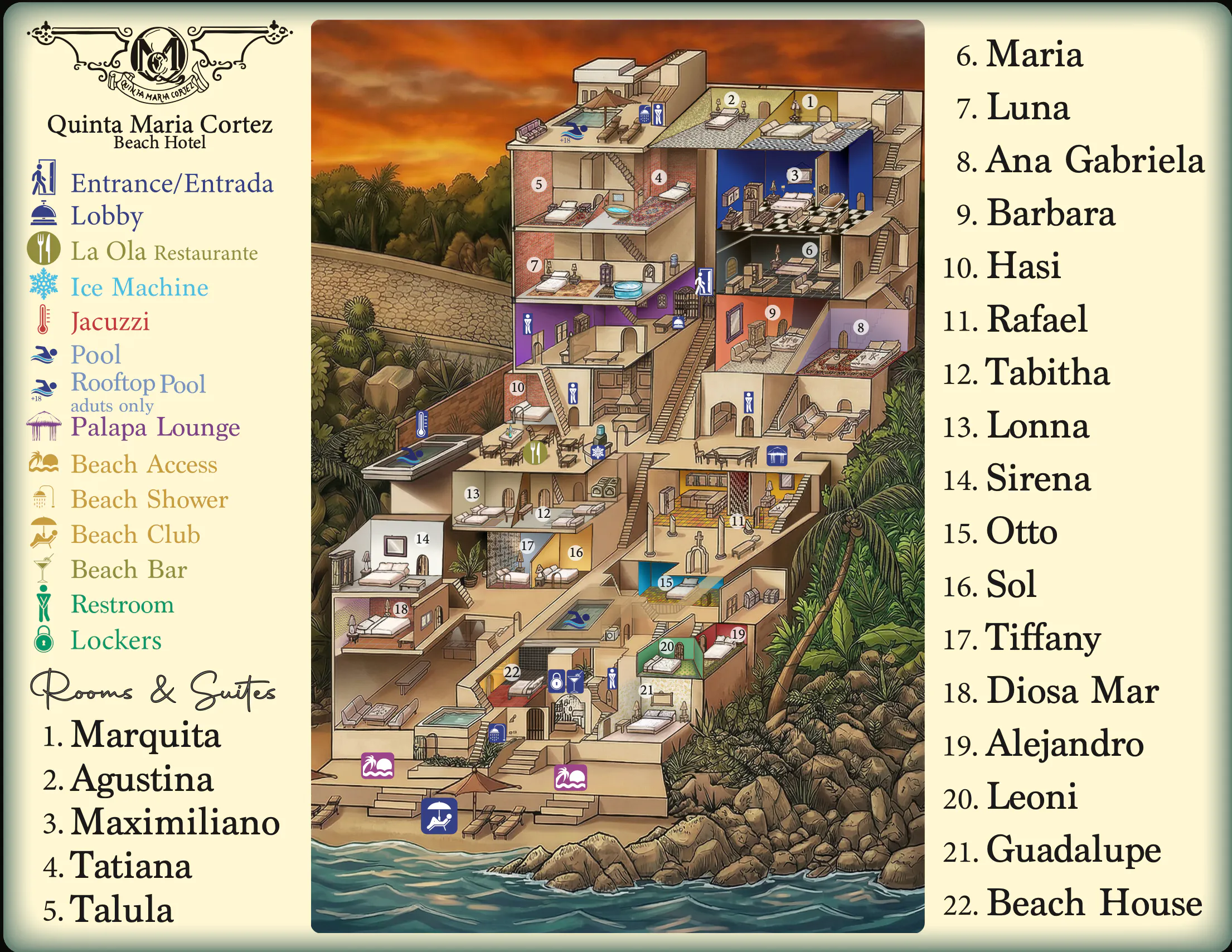 Illustrated Quinta Maria Cortez property layout and room guide