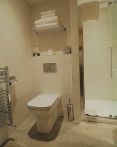 Toilet with shower in the Cabarfeidh Hotel
