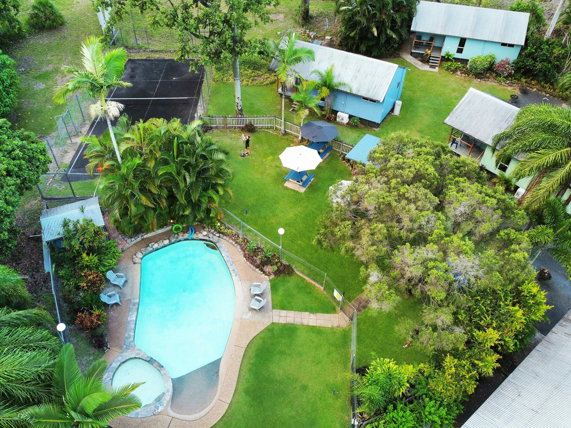 Cabins swimming pool BBQ area