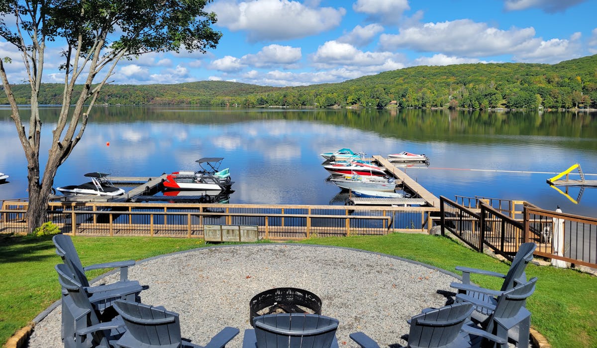 Scenic Waterfront Fire Pit in Ontario with a Beautiful Water View