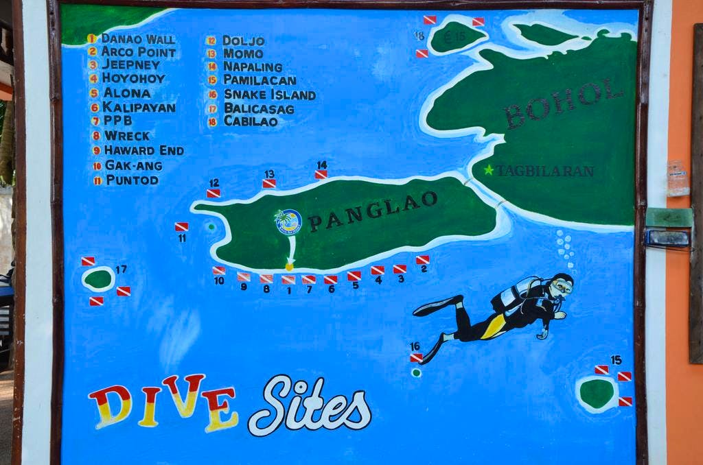 A Diving Map in Panglao Bohol to find the Best Diving area in Bohol