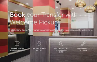 Accueil de l'Hôtel Migny avec service de transfert Welcome Pickups.
