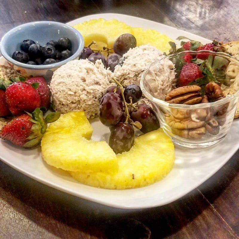 chicken salad and fresh fruit plate at wild daisy farm cafe