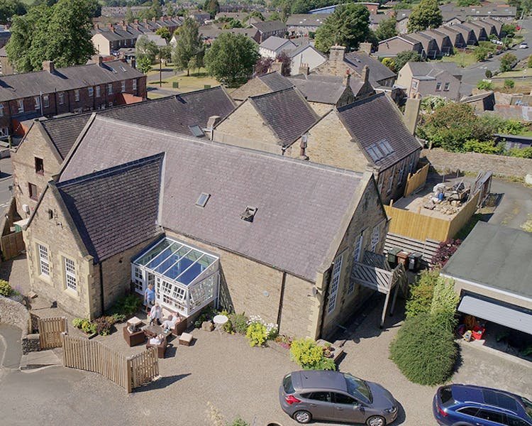 Aerial view of the Old Schoolhouse Bed and Breakfast in Haltwhistle, Northumberland