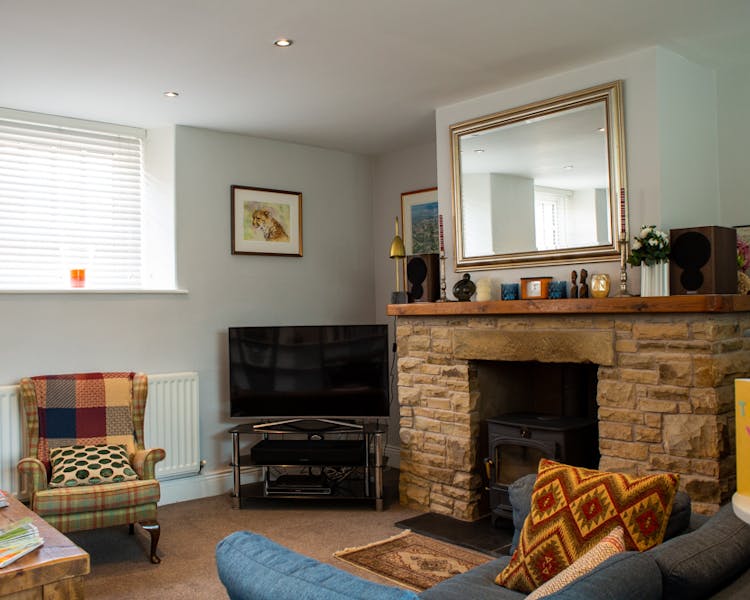 Lounge and fireplace in the Old Schoolhouse Bed and Breakfast in Haltwhistle, Northumberland