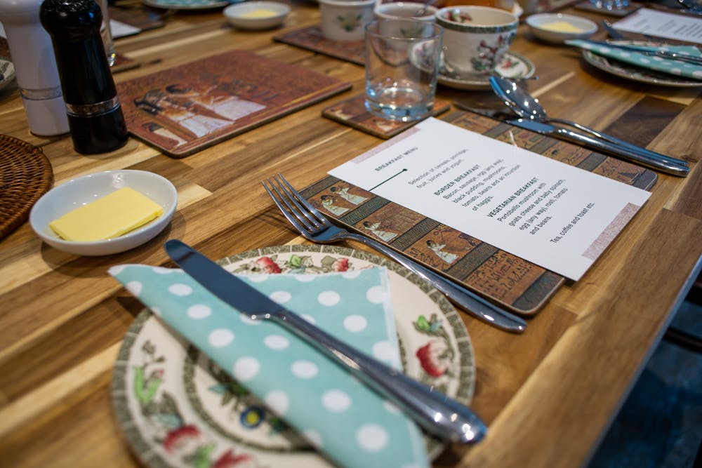 Dinner menu and place setting at The Old School House in Haltwhistle