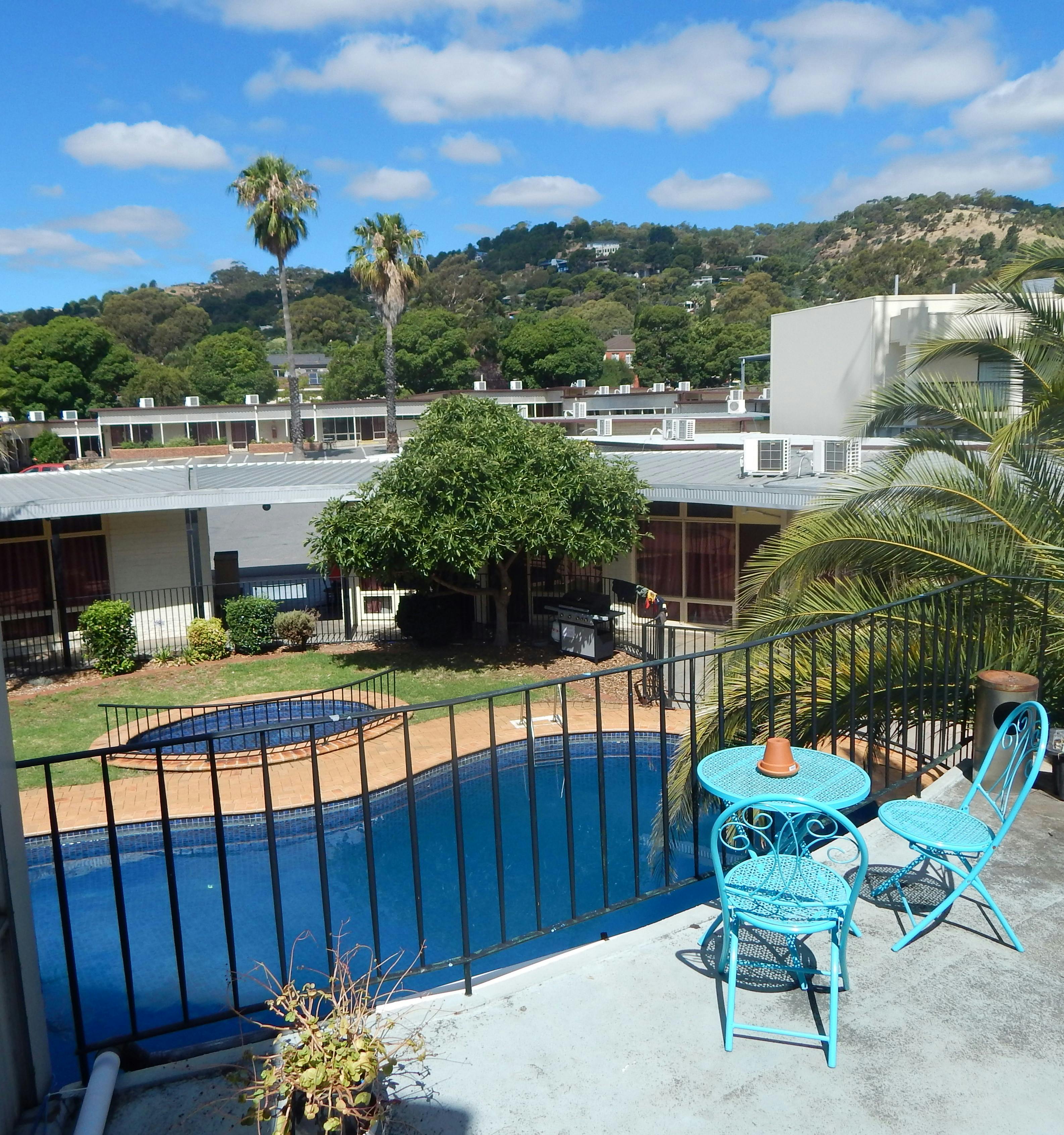 Terrace overlooking the pool - 4 Economy Double rooms located upstairs in this area