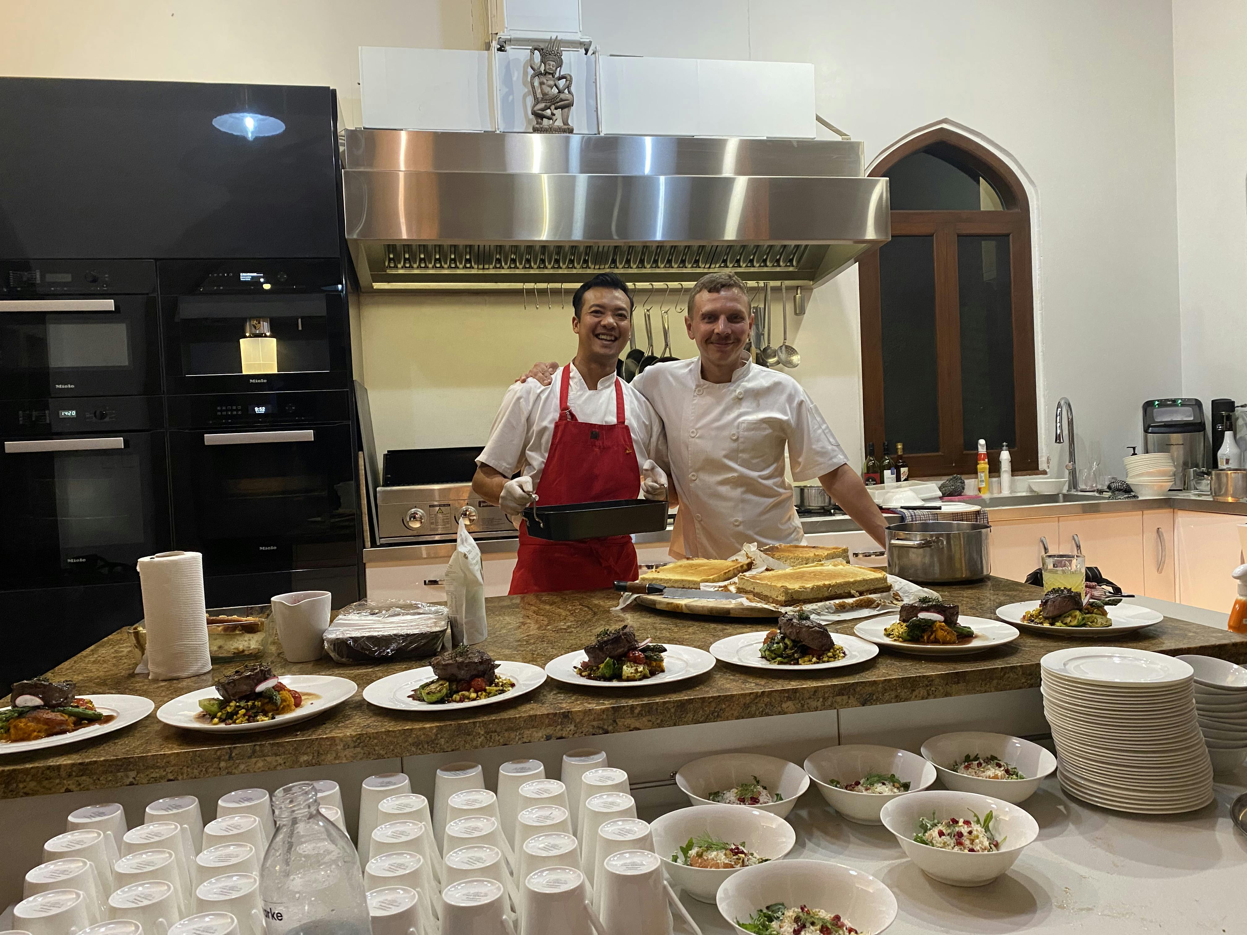 Two of our special chefs and dear friends cooking up a magnificent meal for 40 of our friends