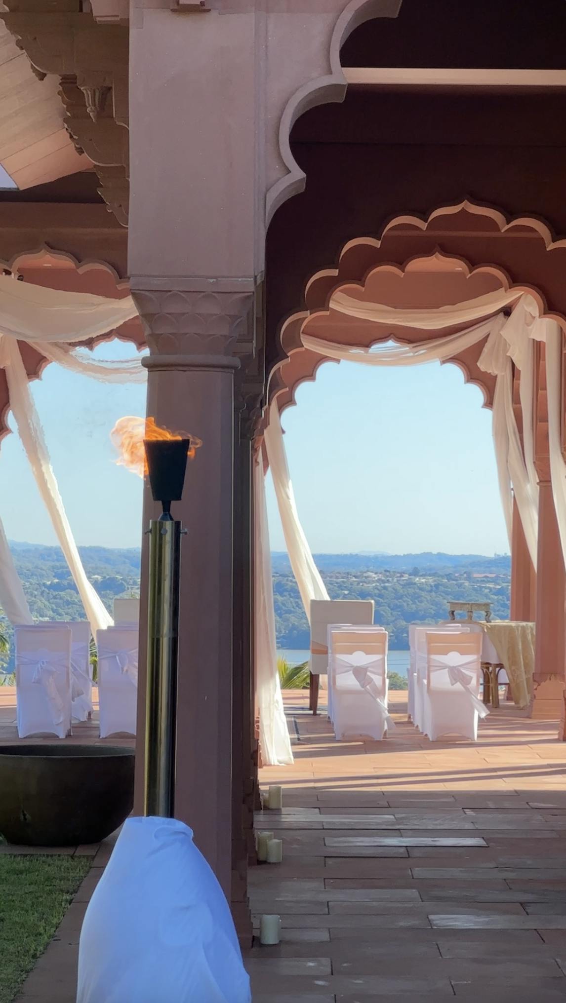 Incredible backdrop to any wedding in the Jodha Bai Retreat Entertaining area with Gold Coast in the background
