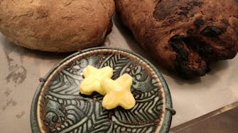 Homemade fruit breads and butter pats at Beaumaris Beach Guest House.