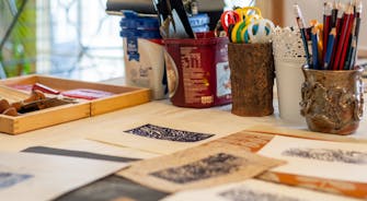 Selection of prints and printing equipment. Image credit: Puddlehub 2024