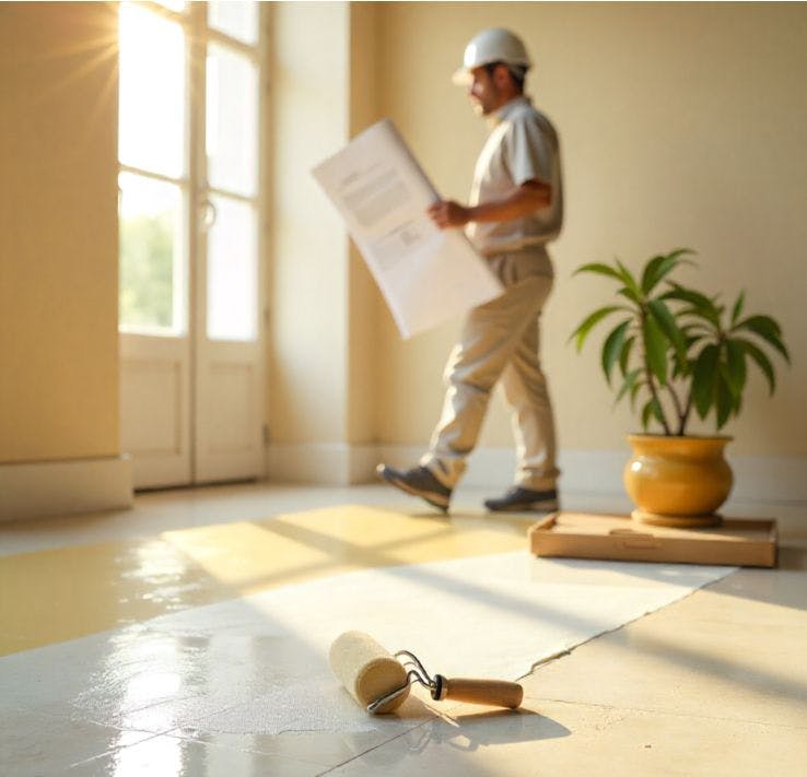 Trabalhador em obras de remodelação no Hotel São Mamede Estoril, sinalizando melhorias em andamento
