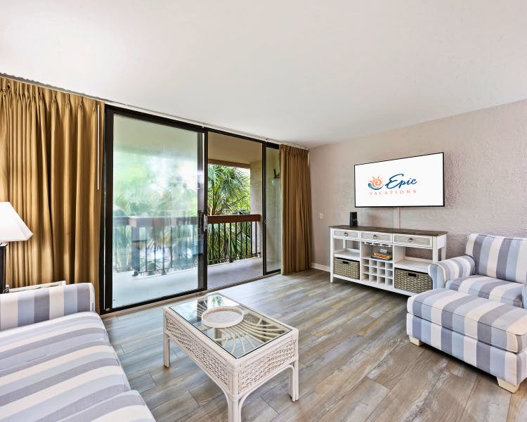 Two-bedroom Hilton Head vacation rental with private balcony and natural light at Sea Crest Surf & Racquet Club