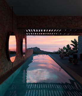 big pool swim fit relax sunset infinity