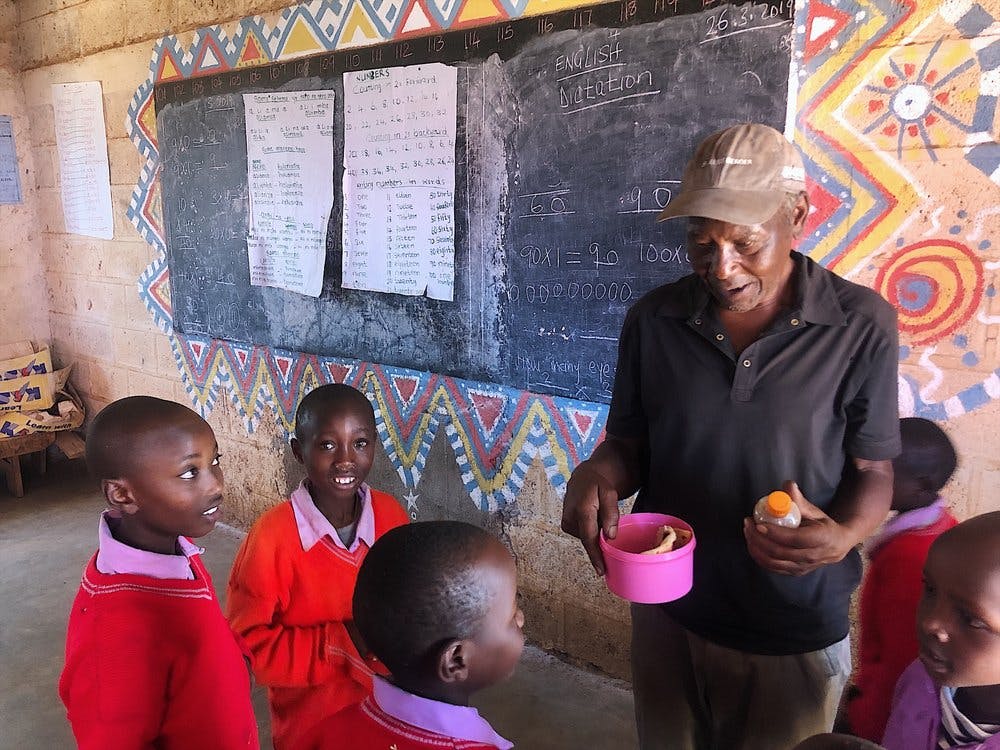 Mr Kariuki in a classroom at the local school.