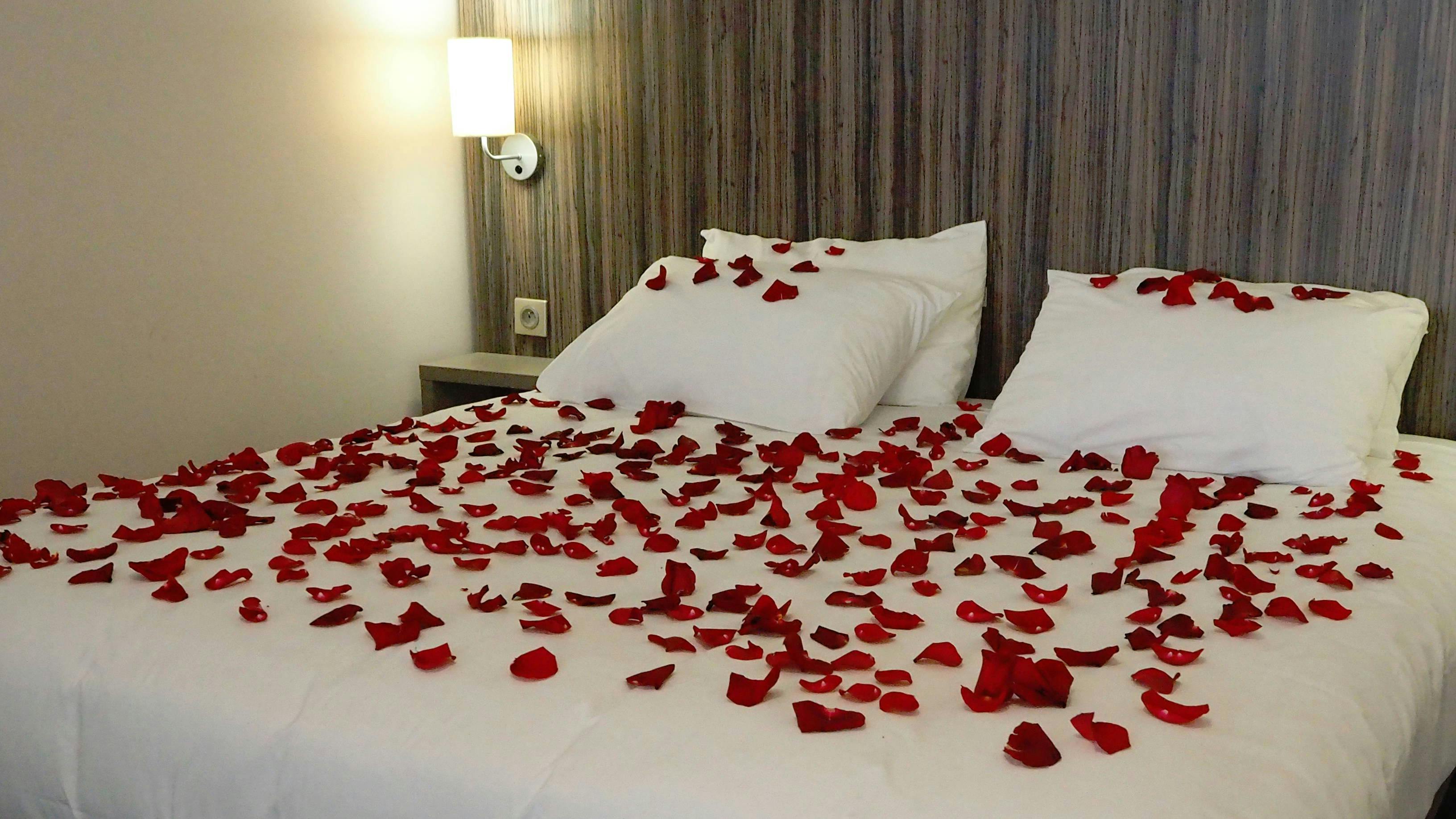 lit de pétales de roses pour un séjour romantique à Eclipse, rose petal bed for a romantic stay at Eclipse