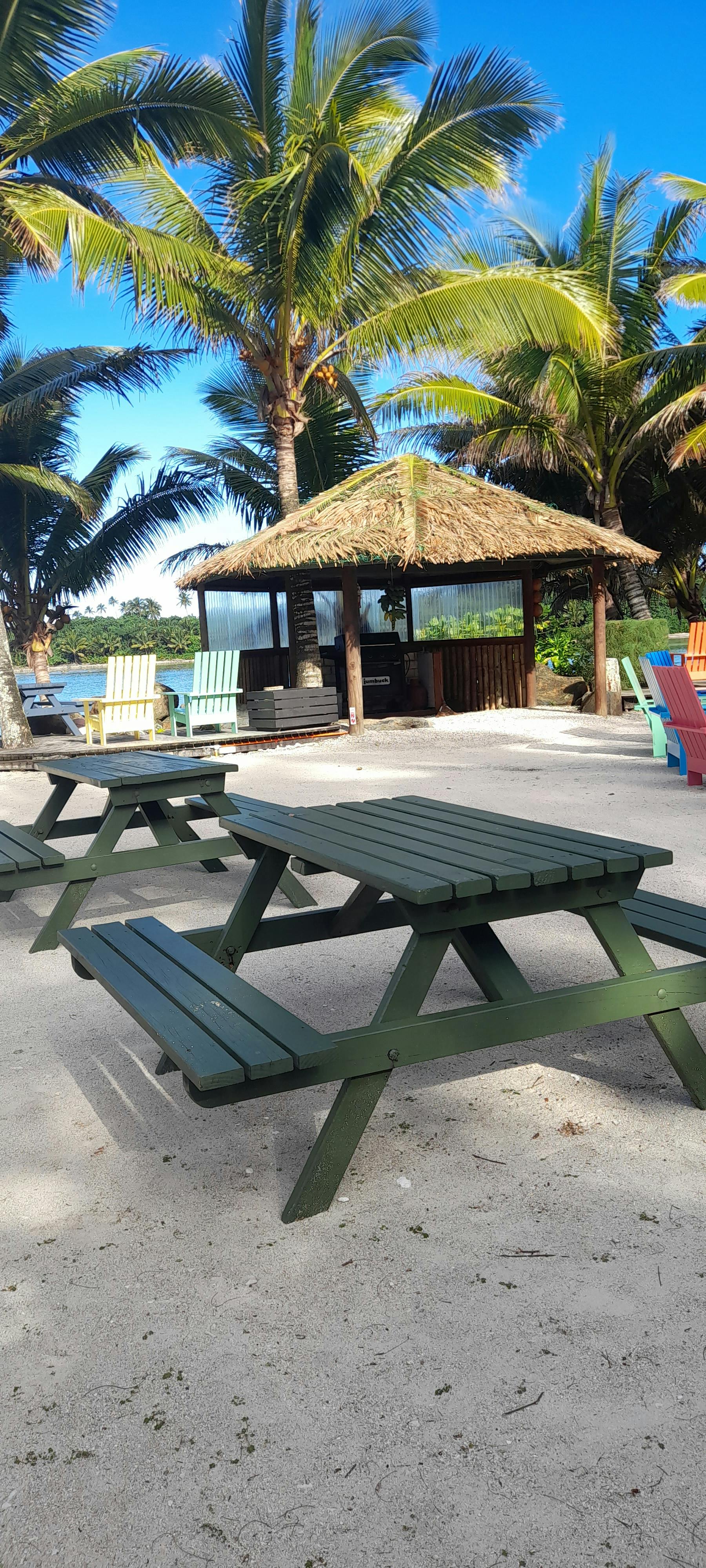 BBQ area with BBQ table near to the swimming pool area.