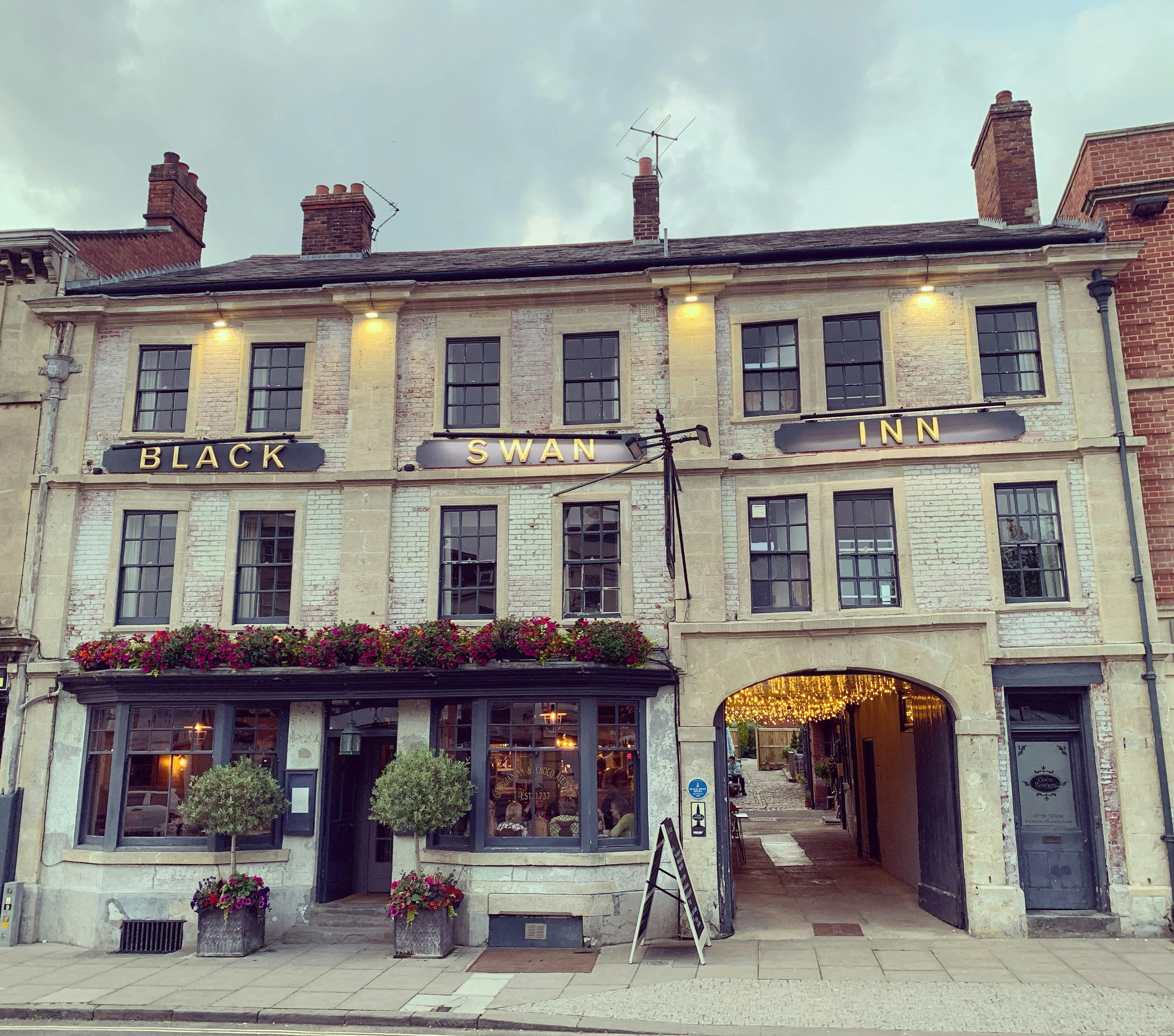 Frontage of the Black Swan at Twilight