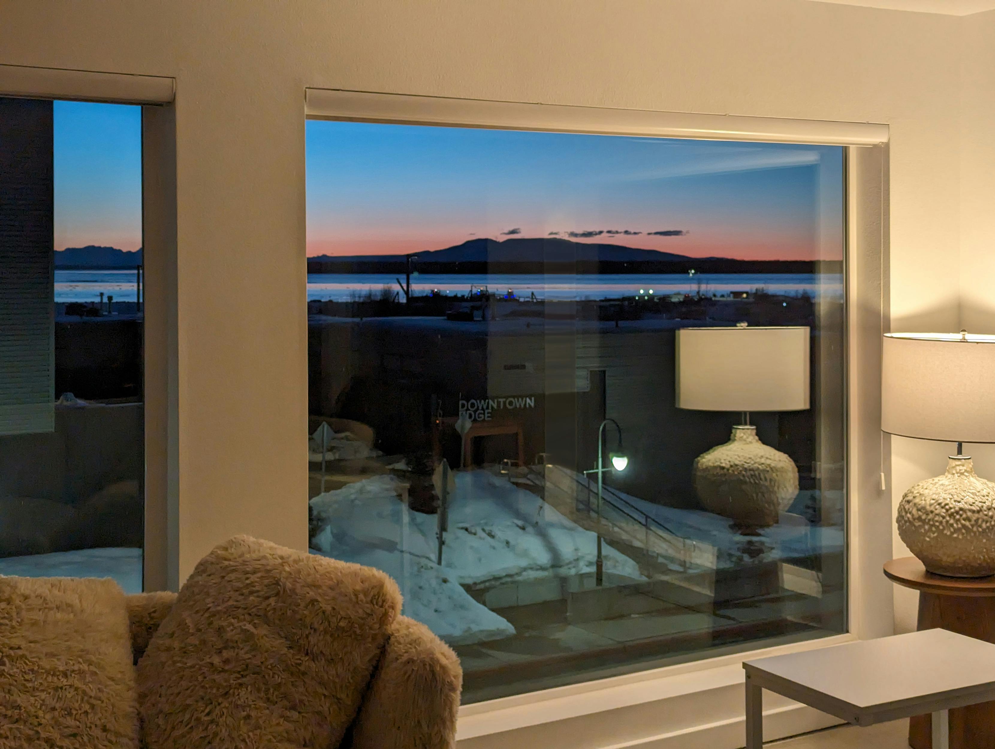 View of Mount Susitna from the Tikahtnu Penthouse at Snob Hollow Inn.