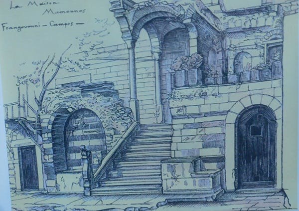 Αρχοντικό Μαμούνα σε γραβούρα Mamounas Mansion printed on engraving