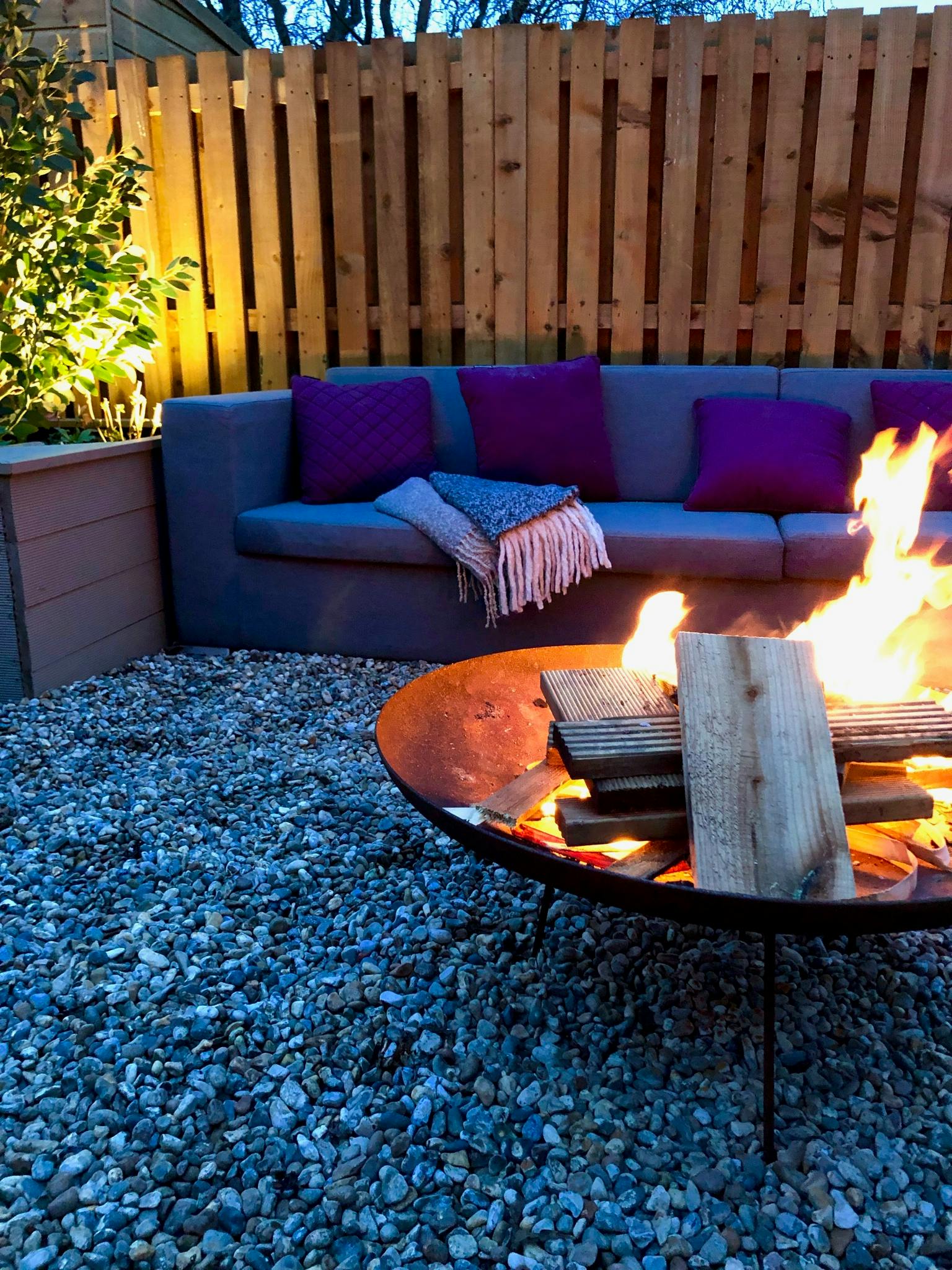 Fire Bowl alight with flickering flames