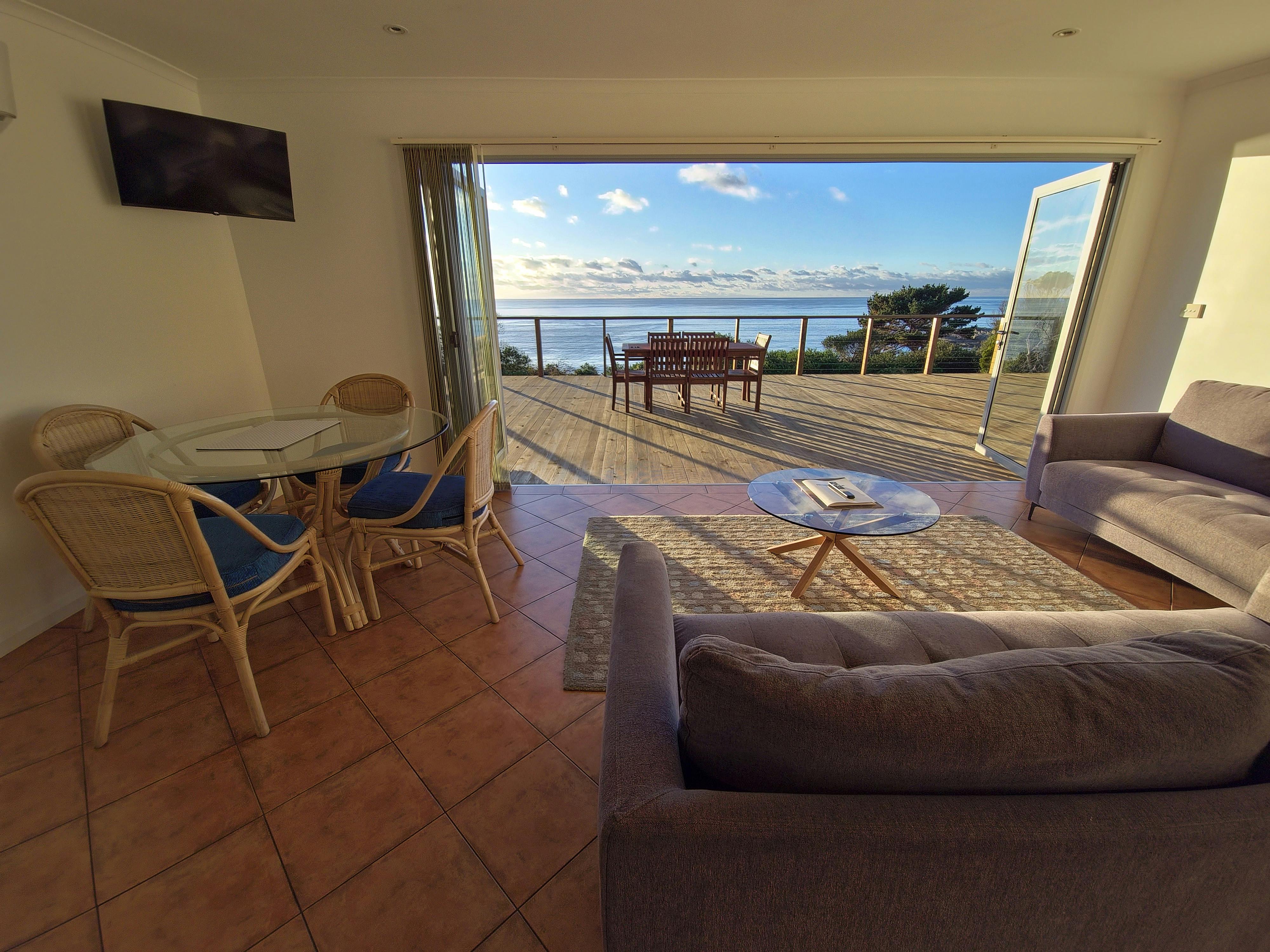 Ocean view villa interior with private deck at White Sands Estate