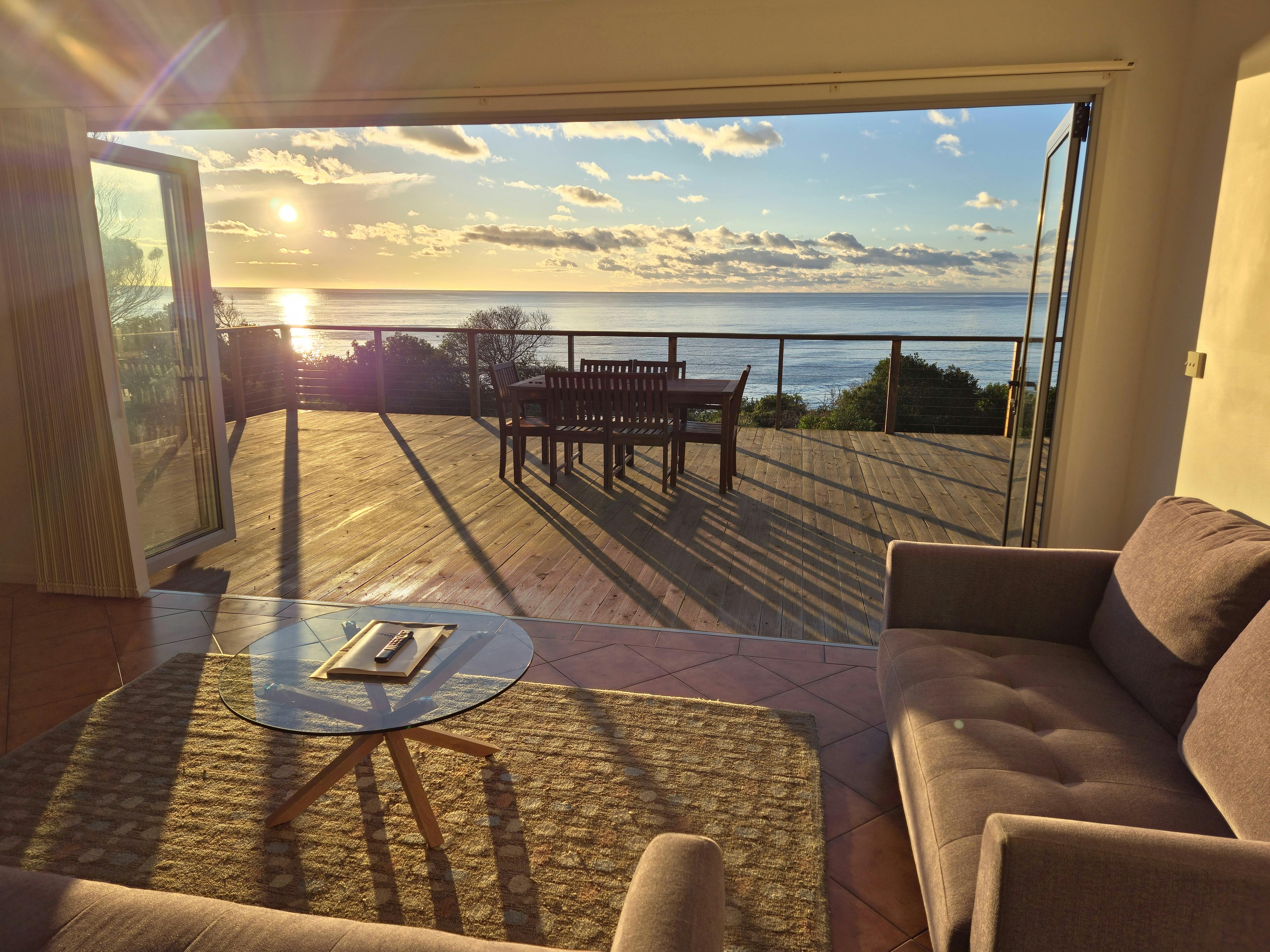 Family villa with sunrise deck views at White Sands Tasmania