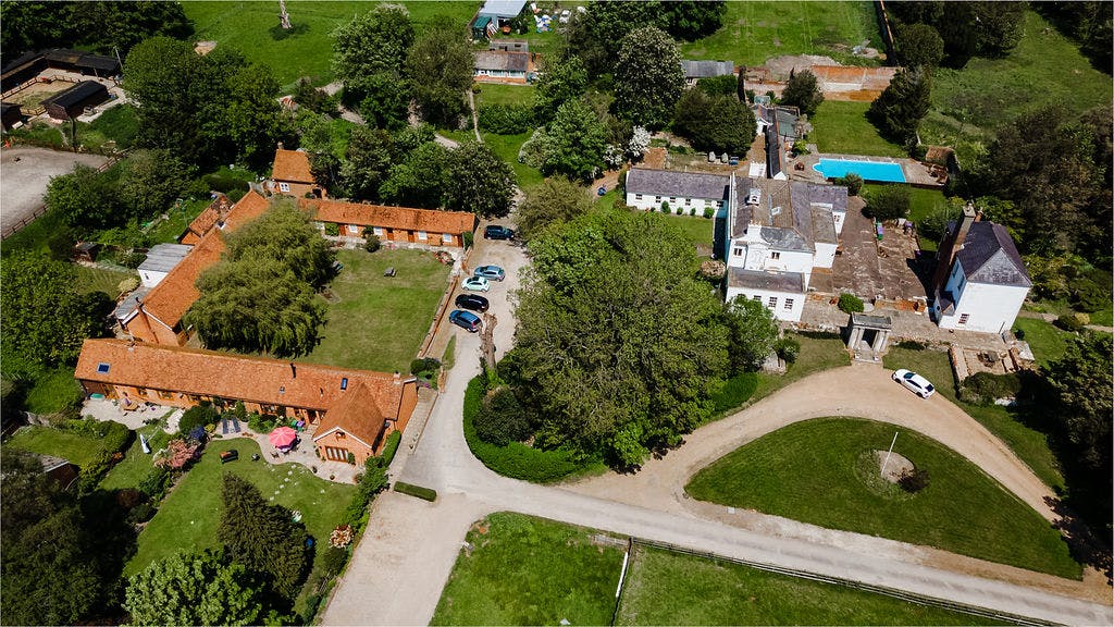 Aerial shot of parking and accommodation