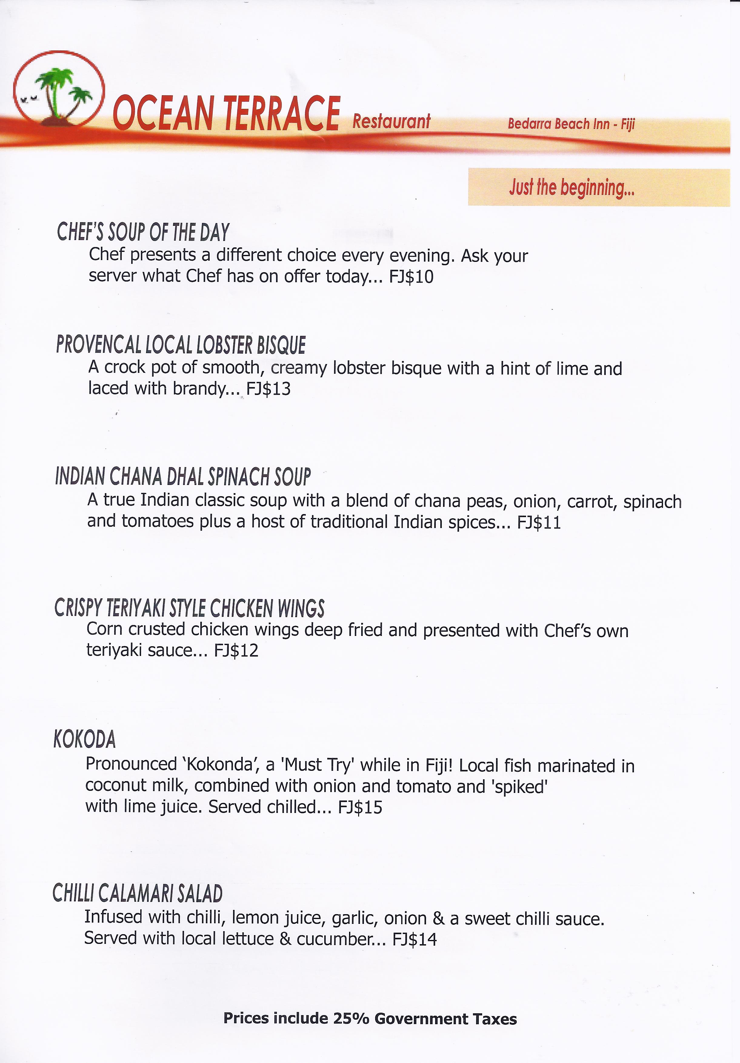 dinner menu format