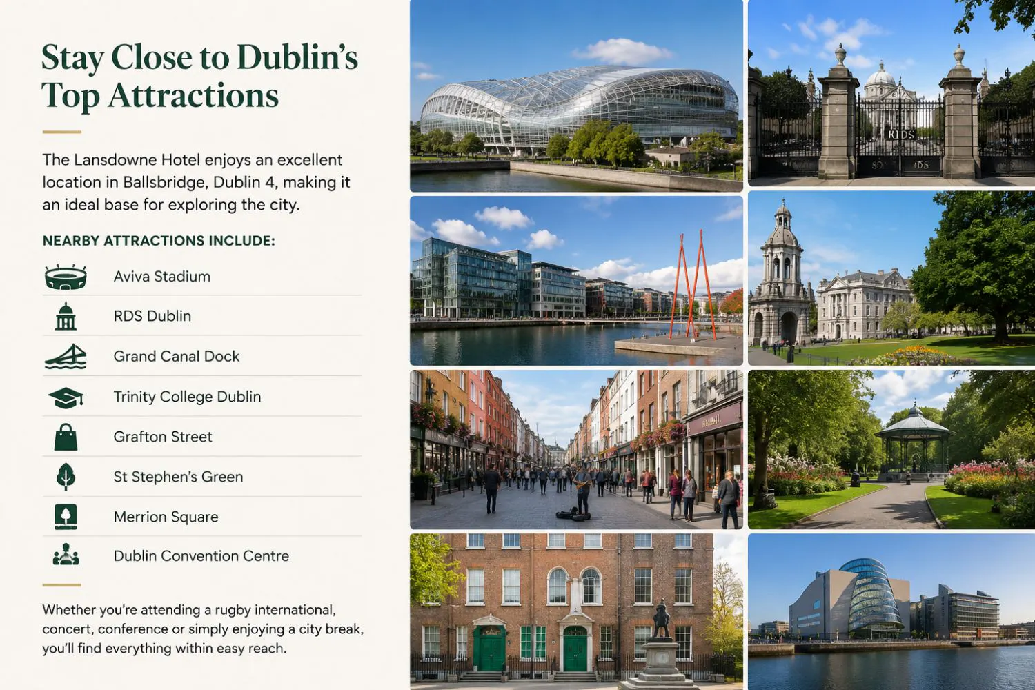 Stay at The Lansdowne Hotel in Ballsbridge, Dublin 4, close to Aviva Stadium, RDS Dublin, Grand Canal Dock, Trinity College,