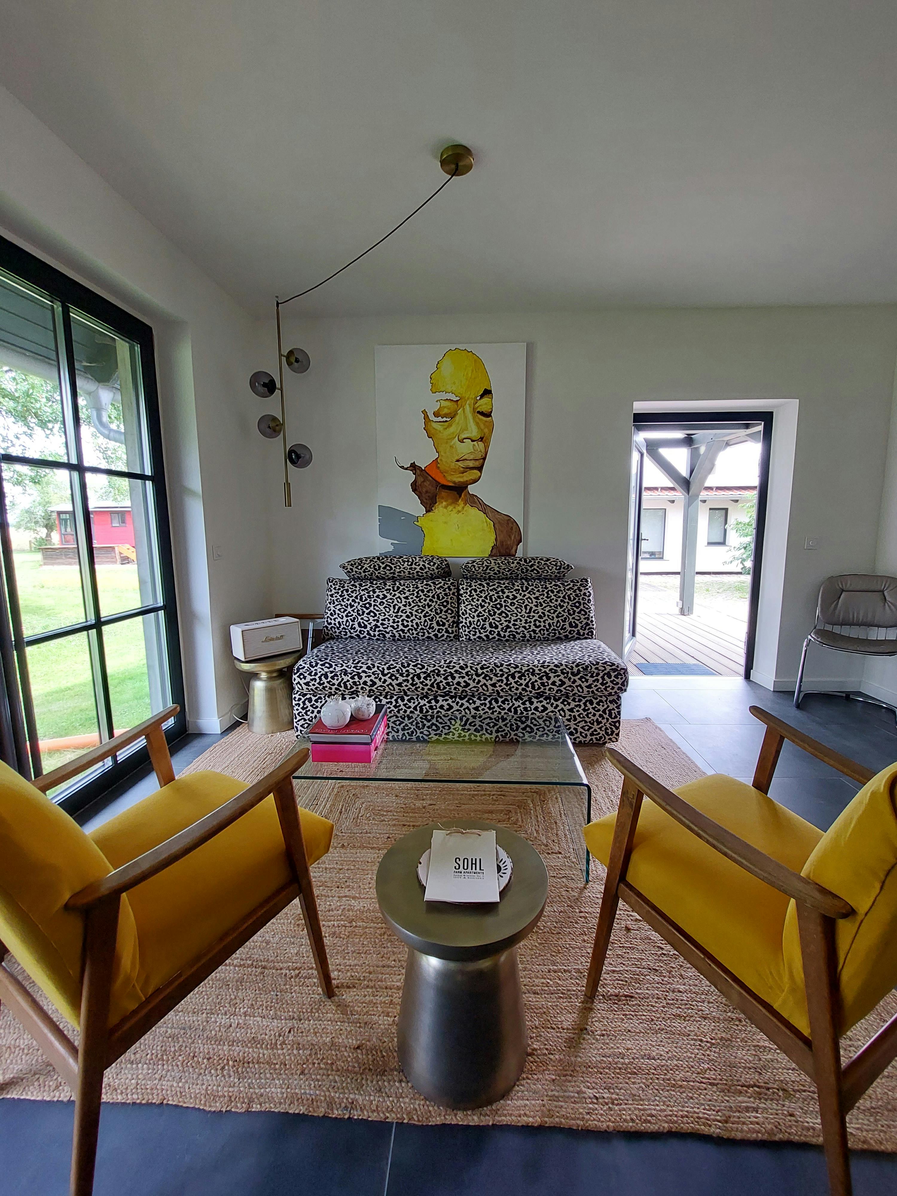 Apple Studio living room with private patio