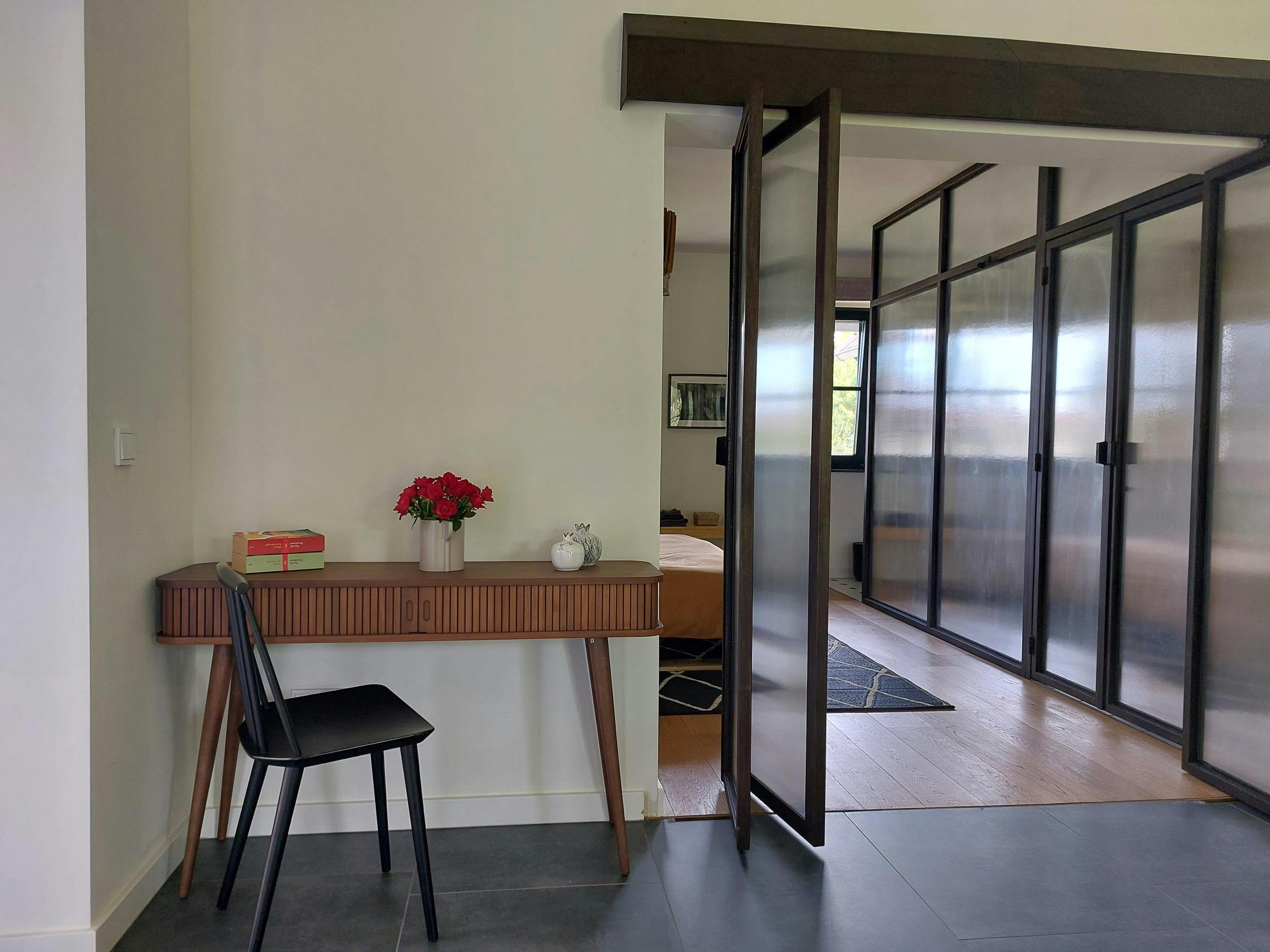 Apple Studio work station with view to the bedroom