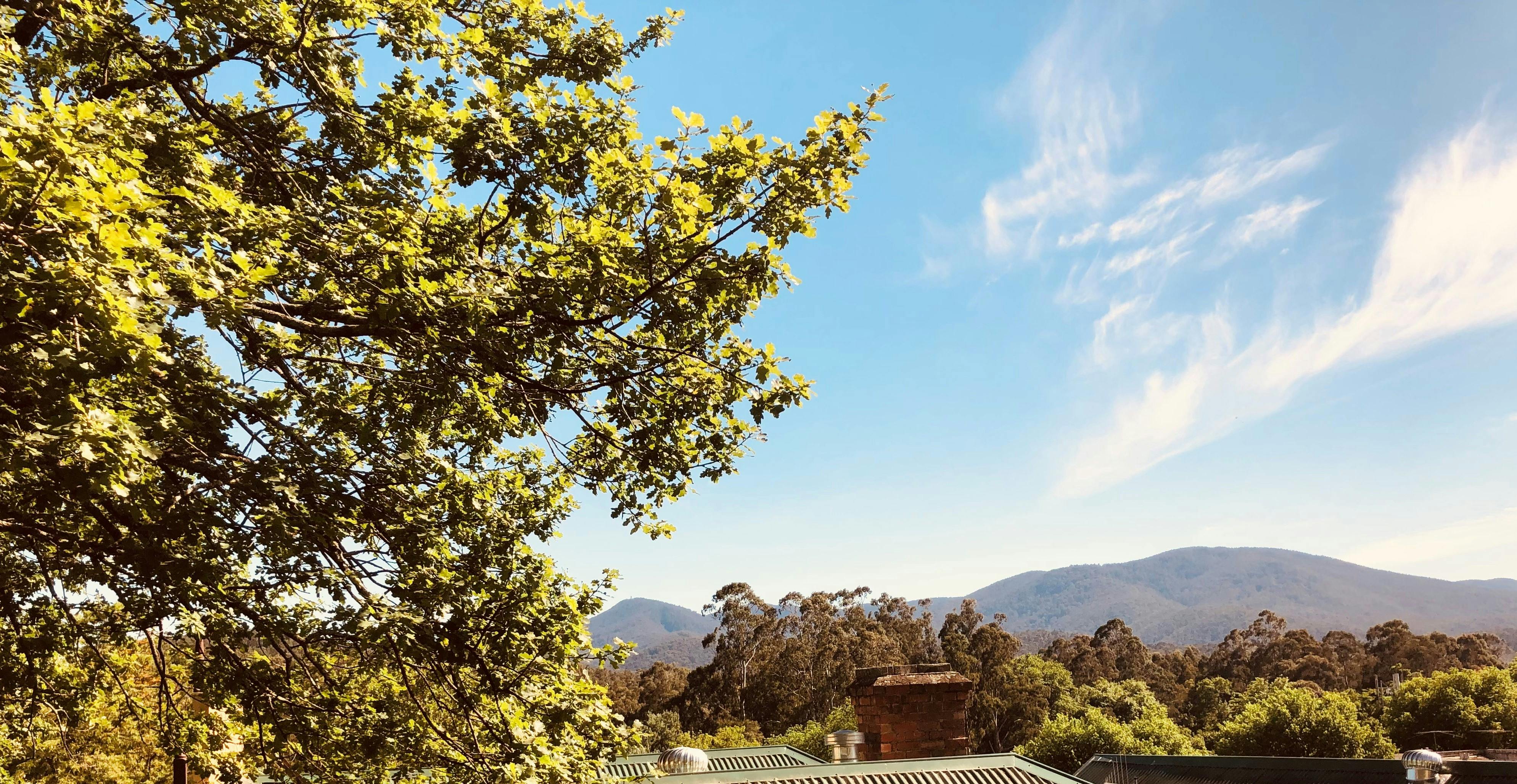 View from deck looking across mountains