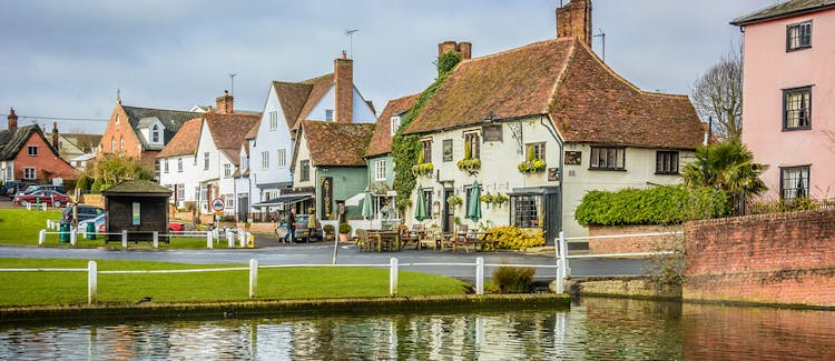 The pretty village centre in Finchingfield is a by the meandering Finchingfield brook