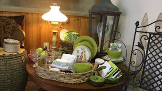Display of green & white products at The Willow Tree gift store