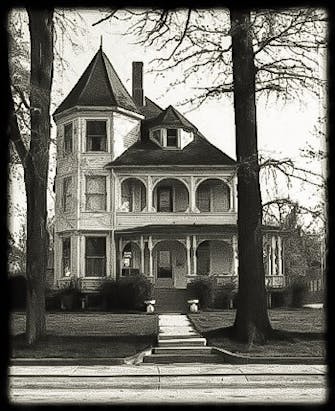 1970's black and white photo of The Victorian on Main