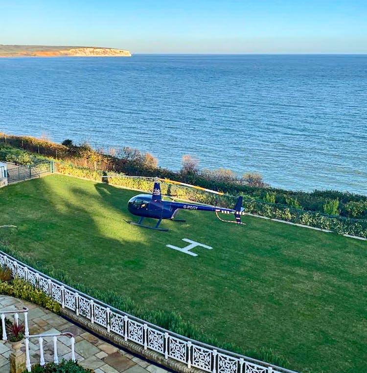 Haven Hall Hotel helicopter on the lower lawn