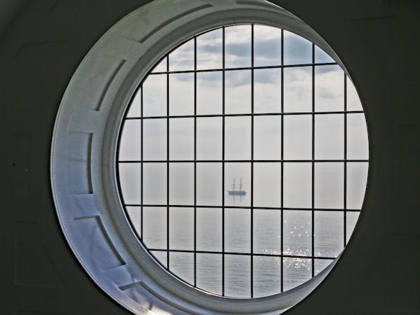 Haven Hall Hotel Penthouse Round Window with tall ship