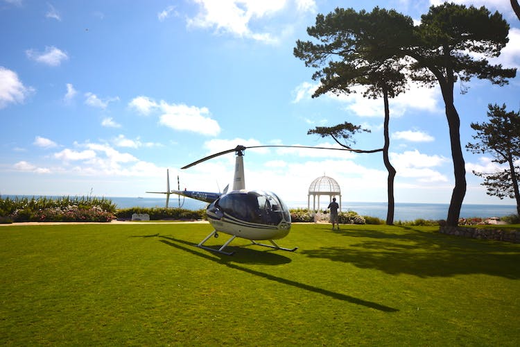 Haven Hall Hotel helicopter on lawn