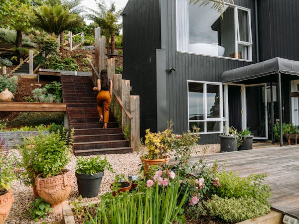 Woman going upstairs