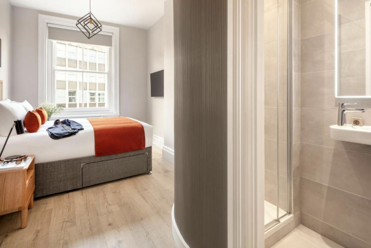 modern bedroom with large double bed