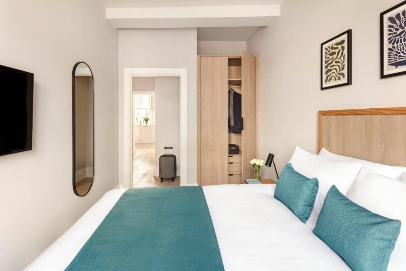 modern bedroom with large double bed