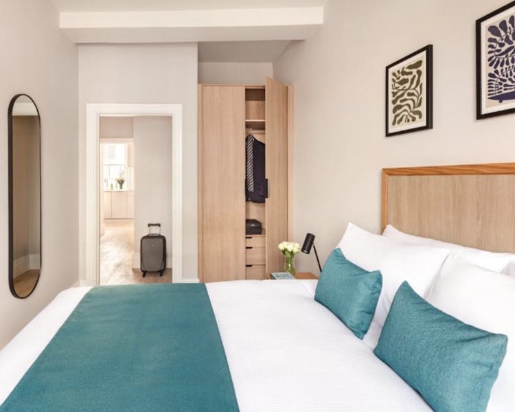 modern bedroom with large double bed